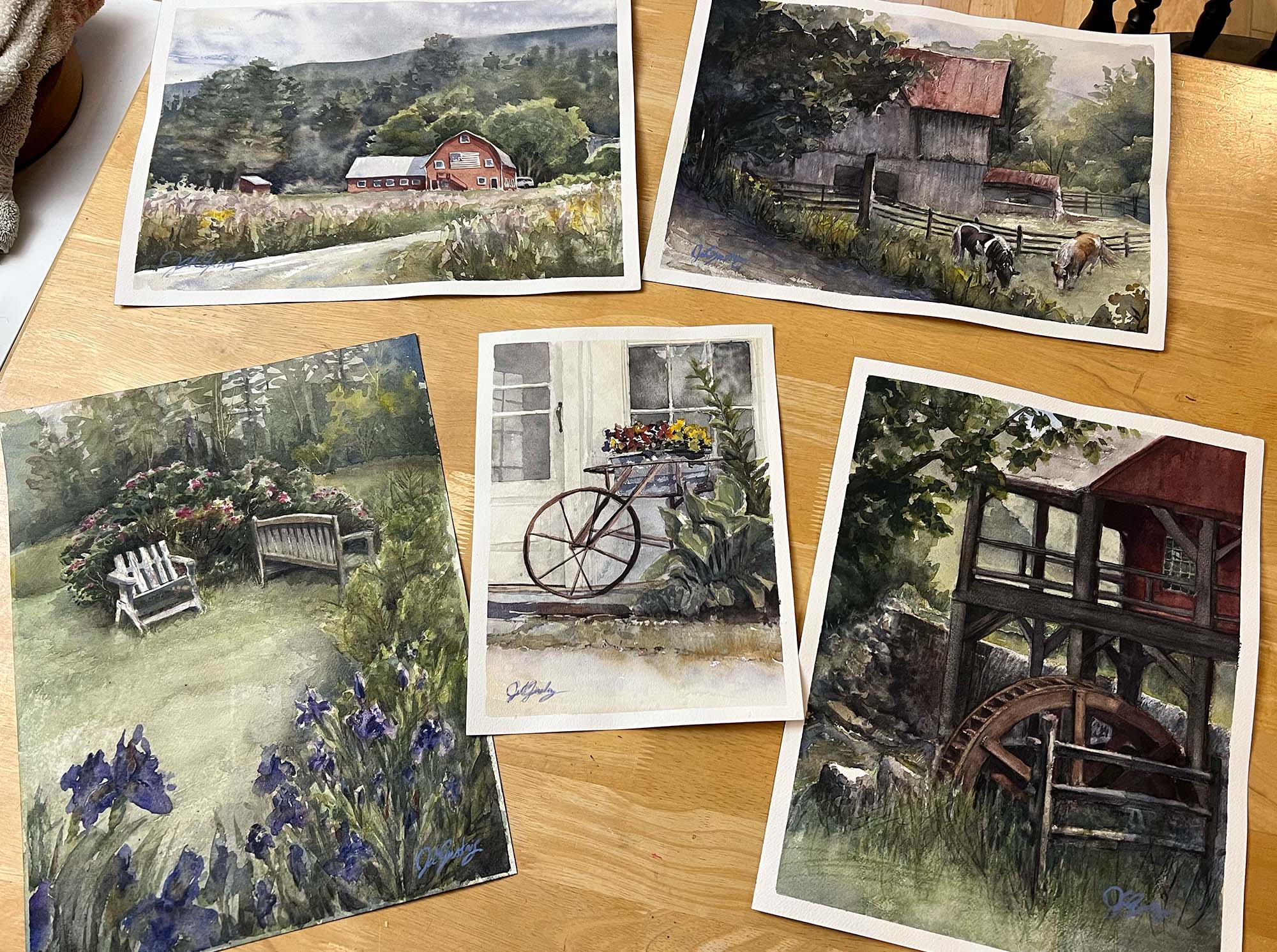 5 landscape paintings that Jill did during the 4-day plein air workshop.